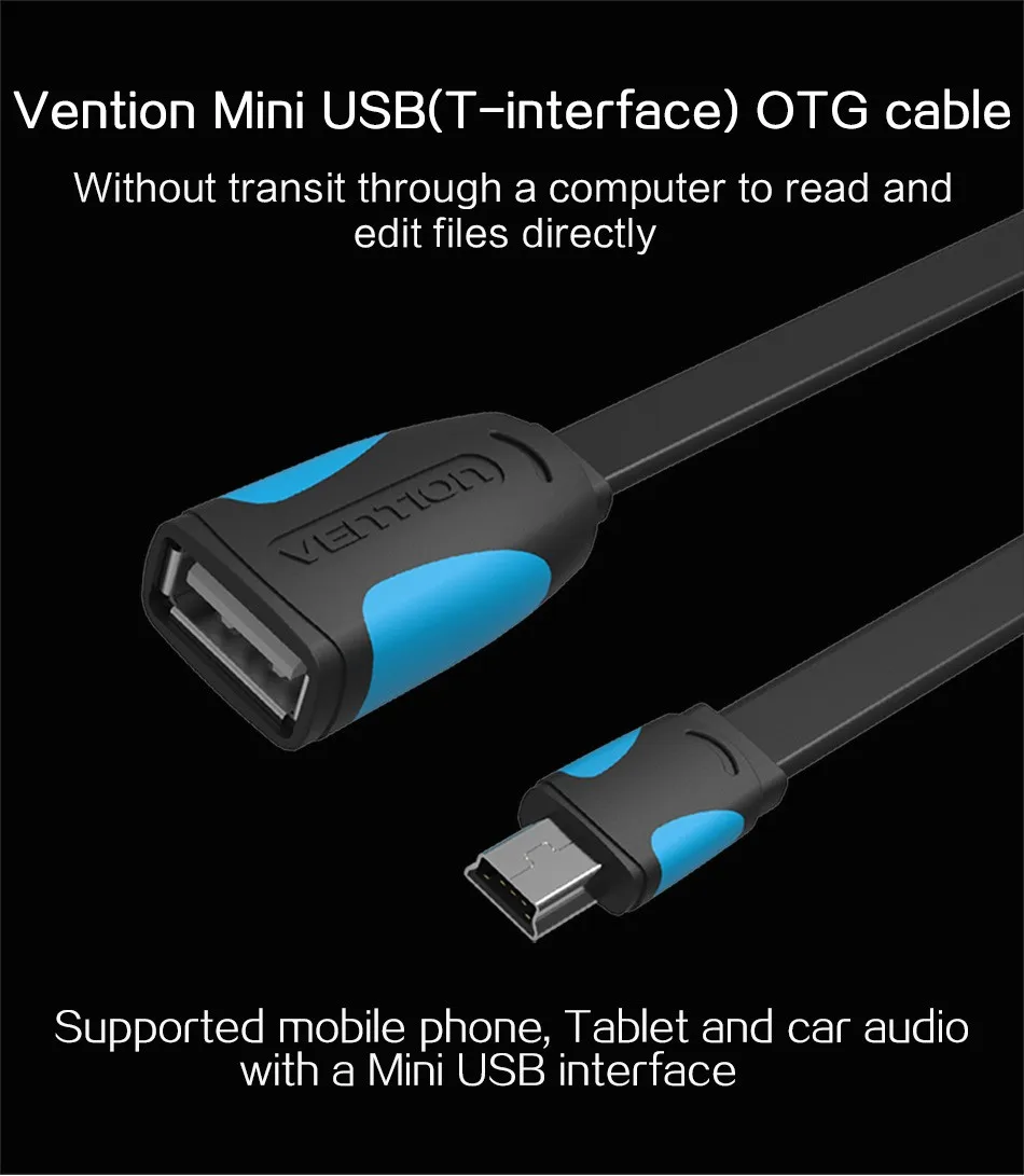 Vention Mini USB 2,0 OTG кабель Mini USB Otg кабель для передачи данных адаптер 10 см/25 см штекер для женщин для планшетных ПК/MP3/мобильного телефона/gps