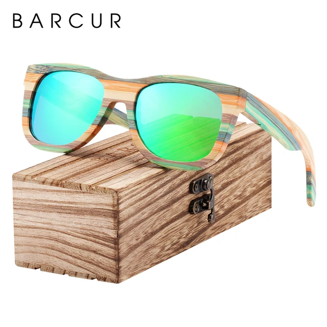 BARCUR Gradient Women Sunglasses Bamboo Polarized Sun Glasses for Men  Mirror Square Eyewear UV400 lunette de