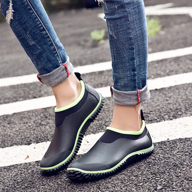 35-46 Big Size Low Rubber Rain Shoes Men Women Slip On Elastic Rainproof Waterproof Shoes Comfortable Soft Non Slip Rainshoes