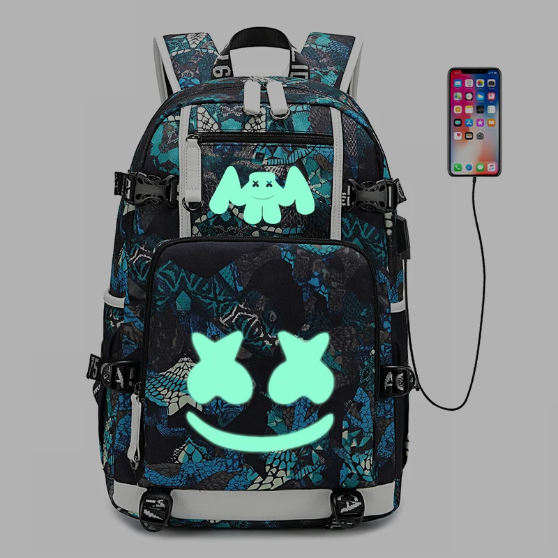 

American Mystery DJ Marshmello Backpack Multifunction School Backpacks Laptop Backpack Travel Luminous Shoulder Bags
