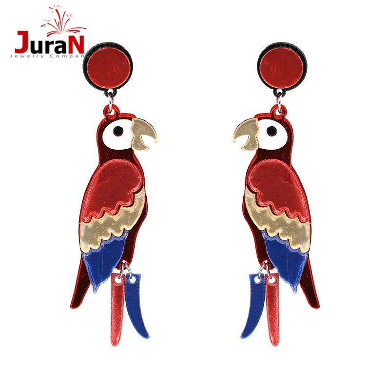 

JURAN women fashion parrot earrings good quality Acrylic Bird Animal Statement earring wedding jewelry accessories wholesale