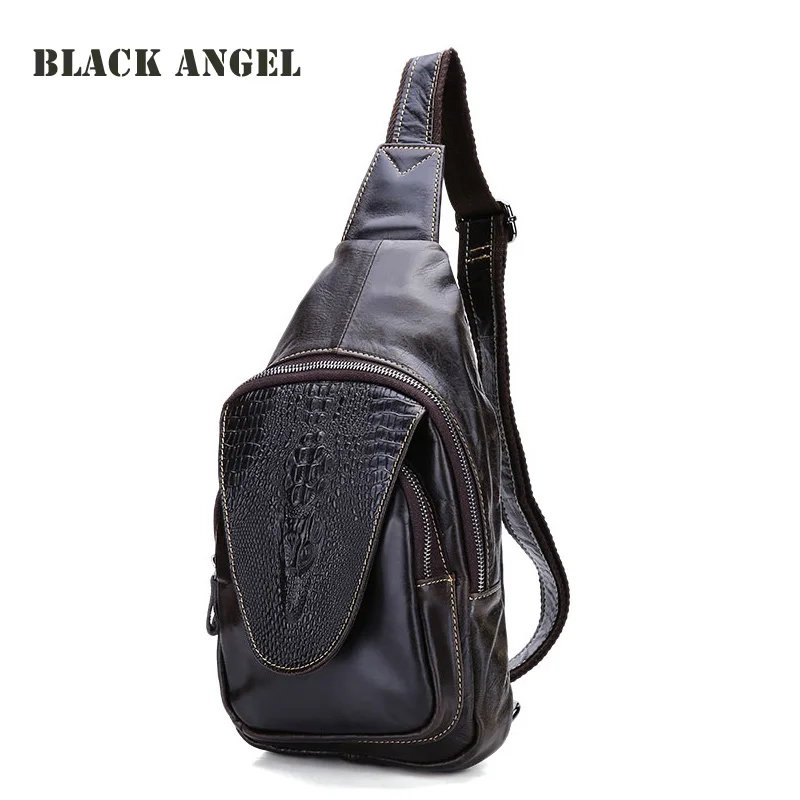 Fashion men genuine leather chest bag trend casual travel messenger bags crocodile pattern ...