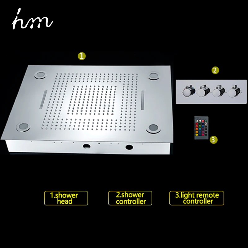 Hm большой дождевой душевой набор водопад пульт дистанционного управления светодиодный встраиваемый потолочный монтаж многофункциональная душевая насадка для ванны и душевых смесителей