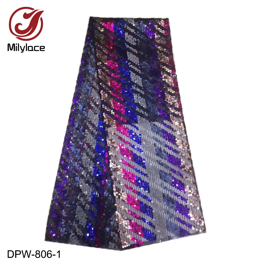 

High Quality African Lace Fabric with Sparkling Sequins Nigerian Tissue Lace Fabric Wholesale French Tulle Lace Fabric DPW-806