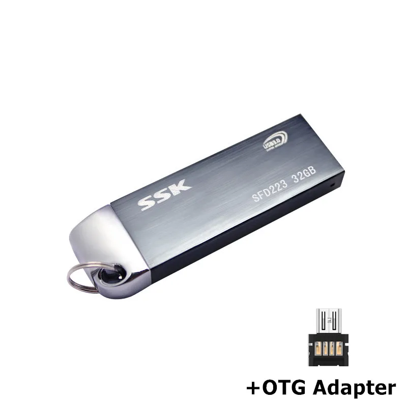 SSK SFD223 флеш-накопитель Usb 3,0, 16 ГБ, 32 ГБ, 64 ГБ, 128 ГБ, 256 ГБ, флеш-накопитель, металлическая высокоскоростная карта памяти Usb - Цвет: Plus OTG adapter