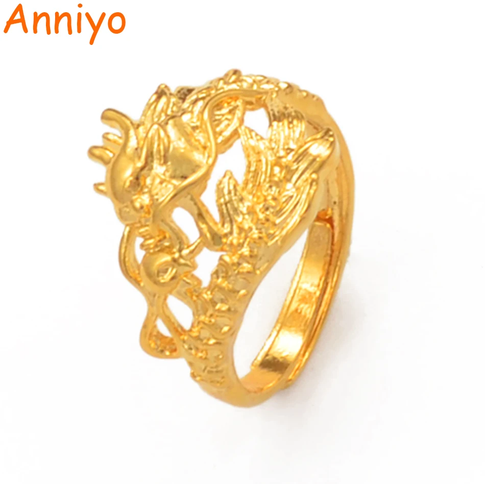 Кольцо Anniyo с регулируемым размером и драконами для женщин и мужчин, золотой дракон, кольца, ювелирные изделия, кольца свободного размера#000736