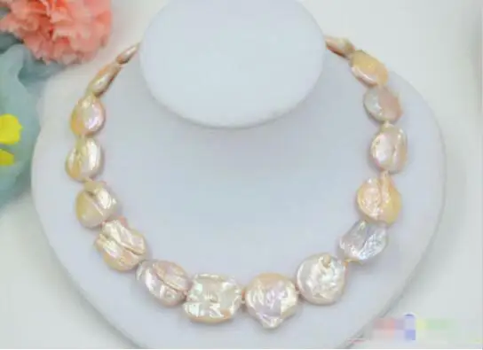 

FREE SHIPPING>>@@@ Hot sale new Style >>>>> 18" 22mm pink BAROQUE coin KESHI REBORN PEARL NECKLACE
