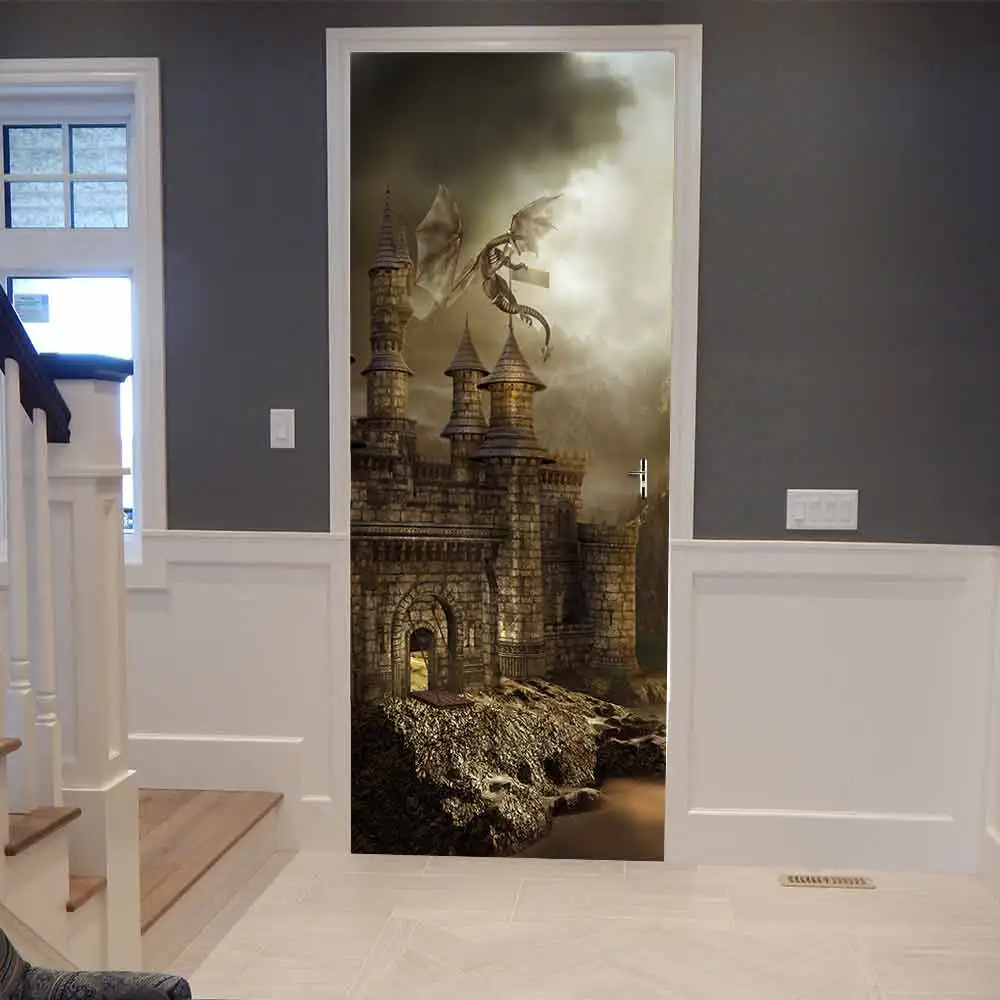 

European Vintage Castle Door Stickers 3D Wallpaper Bedroom Living Room DIY Mural PVC Self adhesive Waterproof Home Decor Decals
