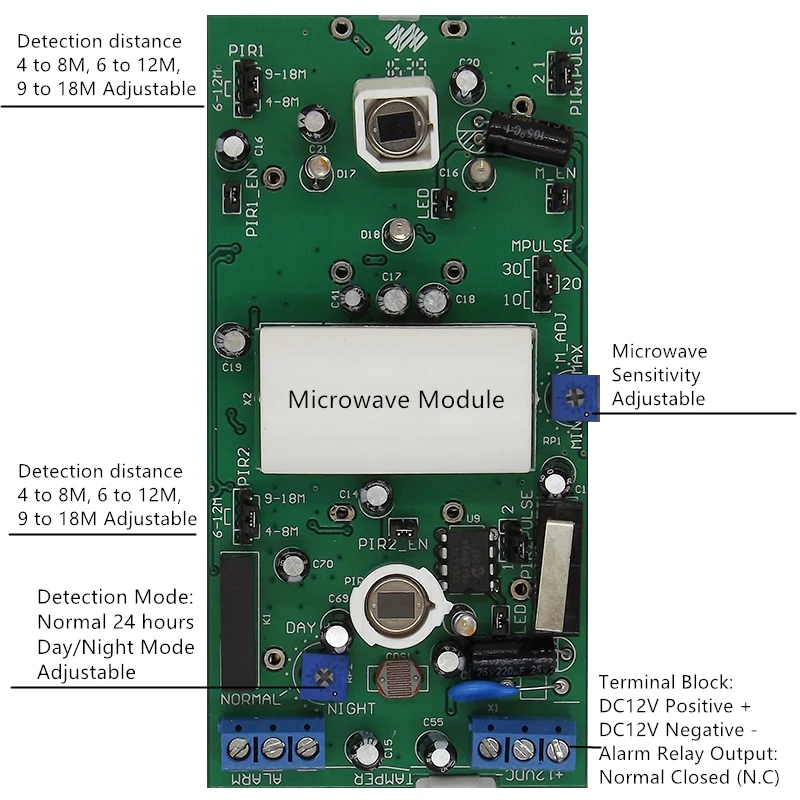 Microwave outdoor PIR Motion Detector terminal