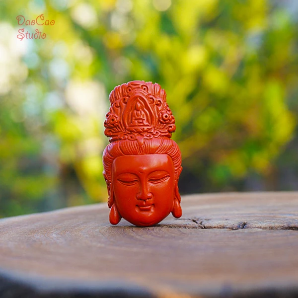 

25mm Red Cinnabar Beads Carved GuanYin Buddha Pandent Brass Guru Bead Copper Mala Japa Bracelet Jewellry Findings