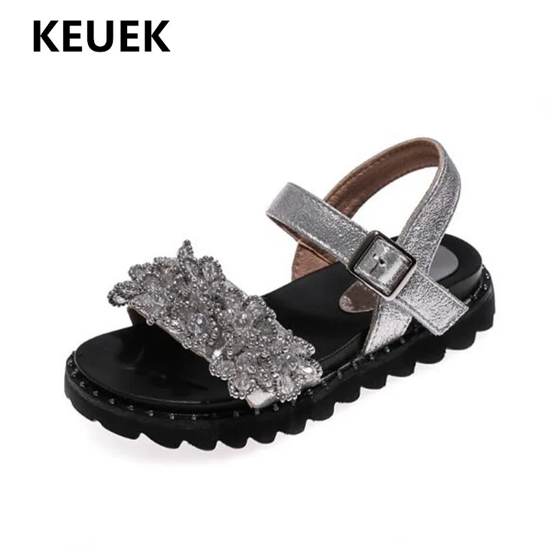 

New Children Fashion British style Rhinestone Sandals Summer Beading Beach Shoes Student Baby School Flat Sandals Kids 019