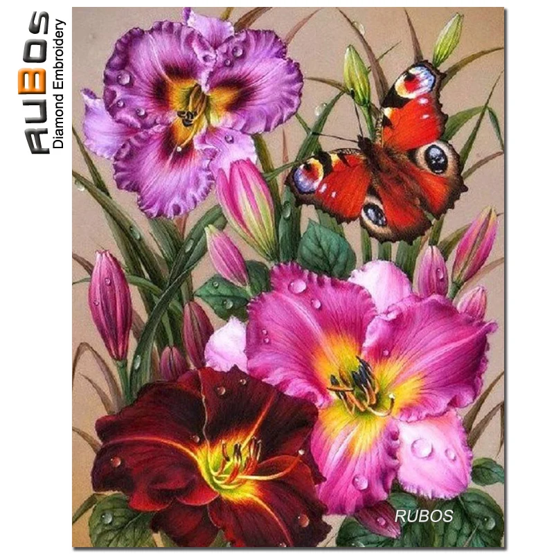 

RUBOS Pansy butterfly flower DIY 5D Diamond embroidery diamond painting sale mosaic needlework pattern rhinestone home decor