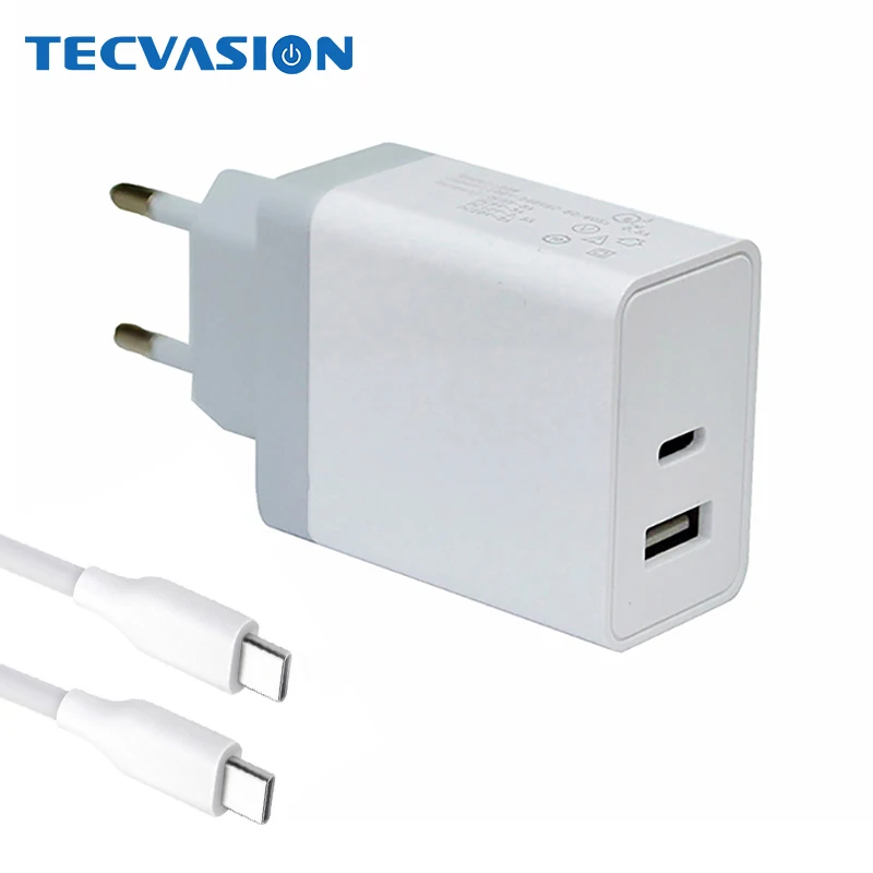 

30W USB PD Fast Laptop Charger Cable Type C Power 2 Ports Travel Wall Quick AC Adapter for New Macbook 12'' for Galaxy S9 EU/US