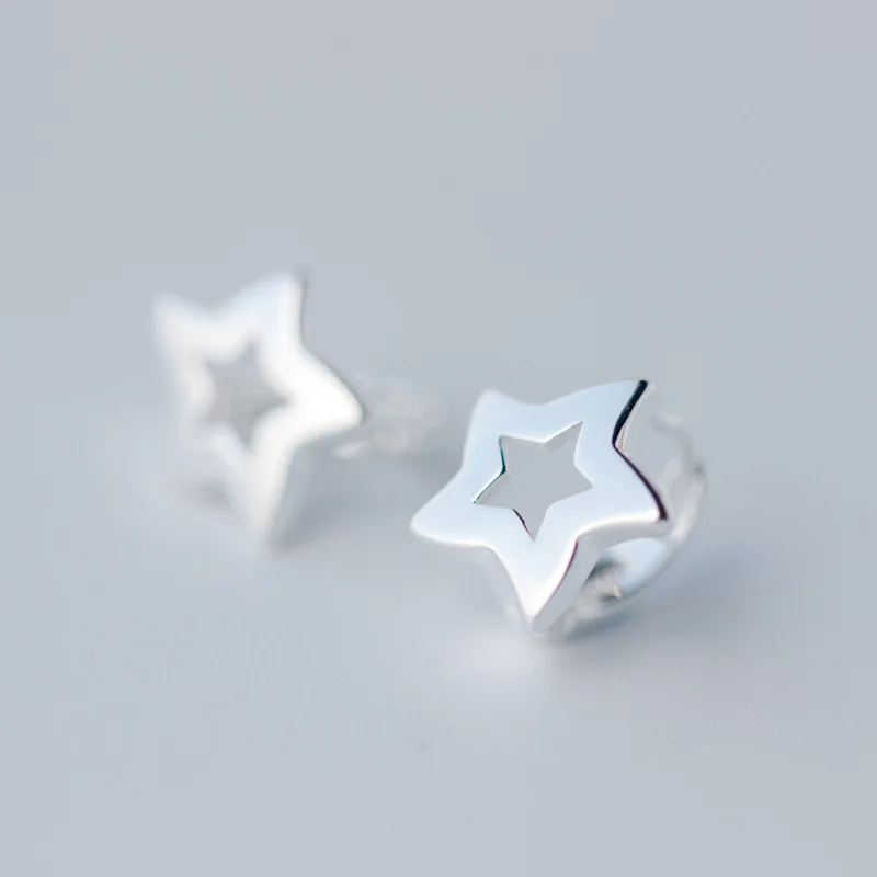 

Real. 925-Sterling-Silver Open star hoop huggie Earrings sterling silver jewelry 11mm*12mm GTLE1047