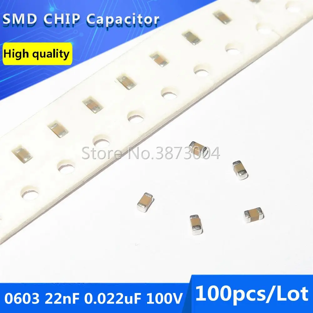 

100pcs 0603 22nF 0.022uF 100V X7R SMD Chip Capacitor
