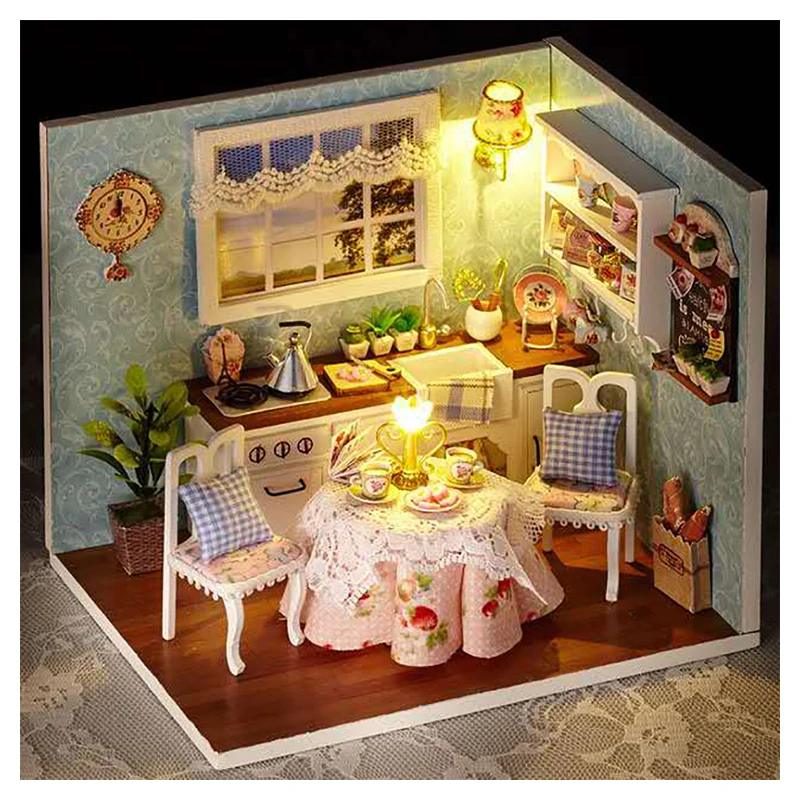 

DIY Dolls House Happy Kitchen Doll House Miniatures Handmade Model Small House Children Girls DIY Toys Birthday Gifts H008