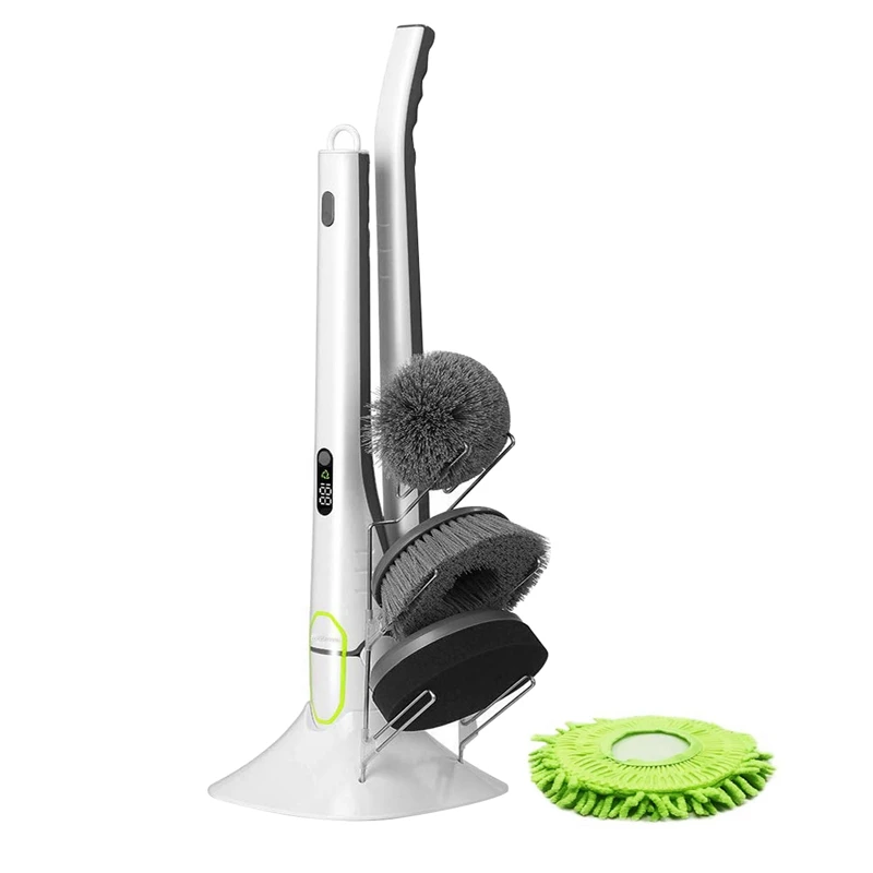

Cordless Power Household Cleaning Brush With Extension Handle & 4 Multipurpose Brush Heads (White)Eu Plug