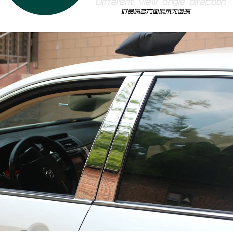 

For Toyota Camry 2013 2014 Stainless Steel Window Trims Glass Strips B+C Center Pillar Protector Cover Window Decoration 6Pcs