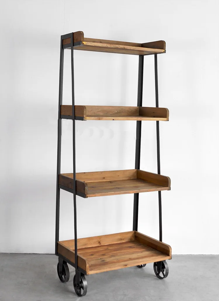 American retro iron wood clapboard shelf IKEA bookshelf TV backdrop decorative floor Shelves