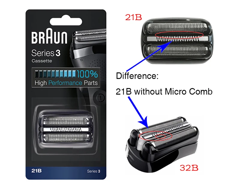 Бруань серии 3 кассеты 21B высокопроизводительные части электробритва головка фольга и сменный резак лезвие бритвы