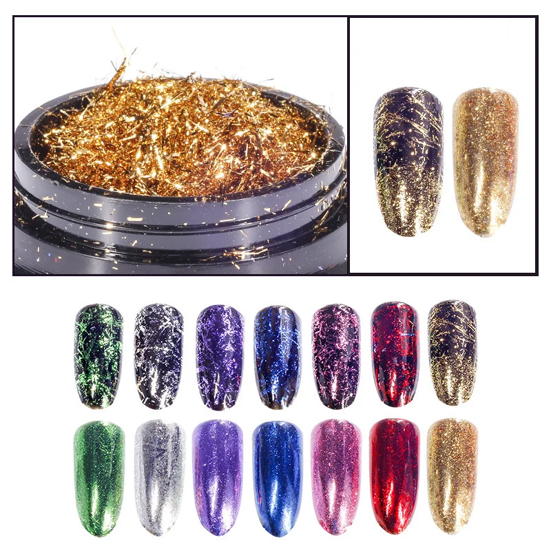 

0.2g Nail Art Glitter Golden Silver Strip Magic Mirror Holo Flake Ultra Thin Aluminum Foil Manicure UV Gel Polish Decoration New