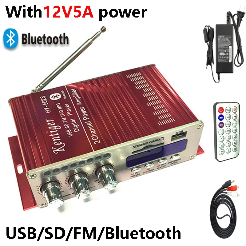 KENTIGER с адаптером питания 12V5A мини усилитель 40 Вт Bluetooth + av кабель пульт