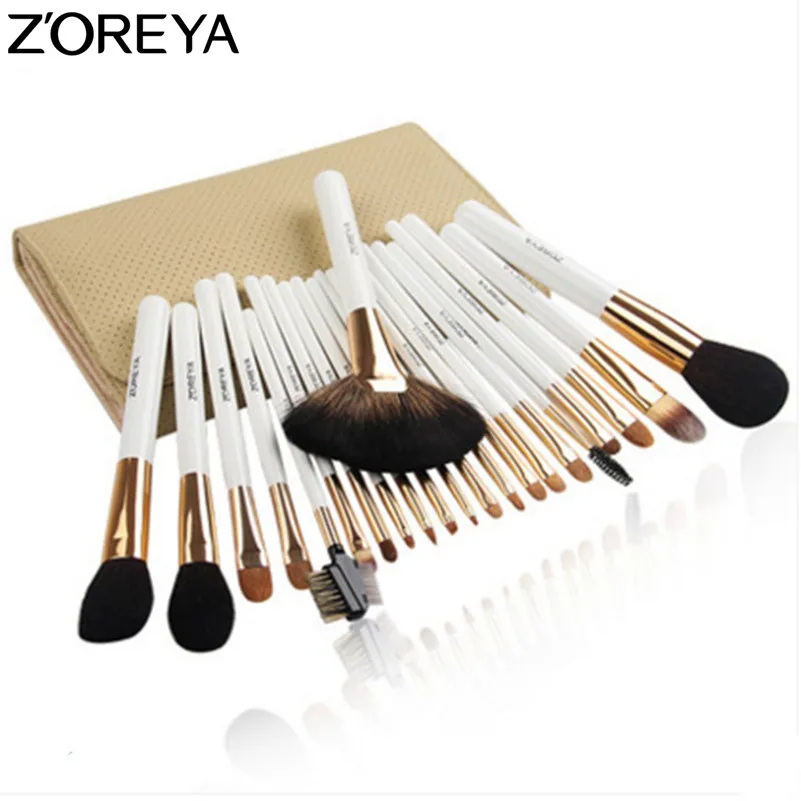 Best ZOREYA Sable Hair Makeup Brush Set With Cosmetic Bag 22pcs Professional Make Up Brushes Fan Powder Eyeshadow Makeup Brushes