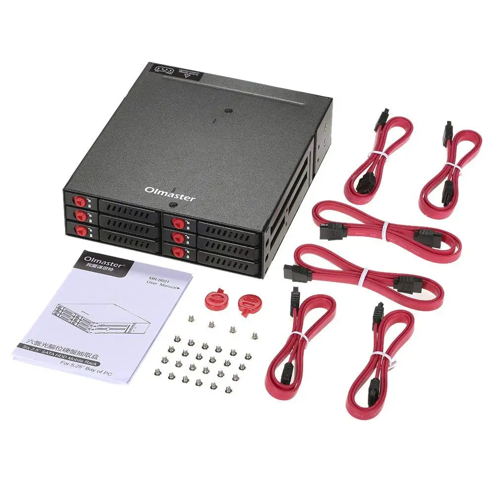 6-Bay 2.5inch SATA SSD HDD Hot Swap Mobile Rack/Enclosure Hard Disk Enclosure Rack Data Storage For 5.25 Drive 4 Bay