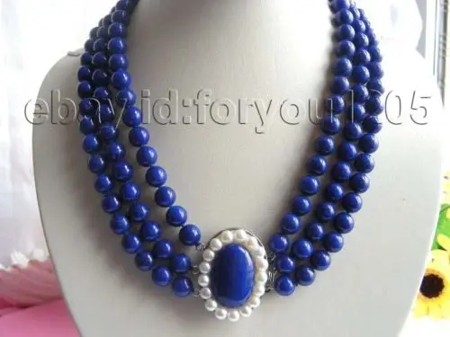 3rows Natural 10mm Round Blue Lapis Lazuli Necklace | Украшения и аксессуары