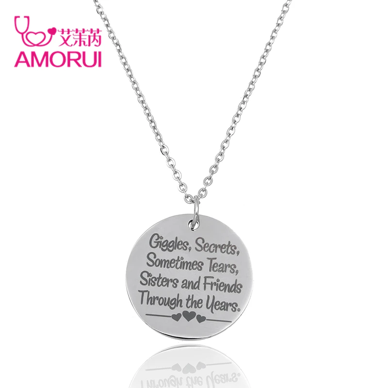 AMORUI Rose Gold Silver Sisters & Best Friends Statement Chain Collier Femme Necklace Family Love Necklaces for Women Jewelry