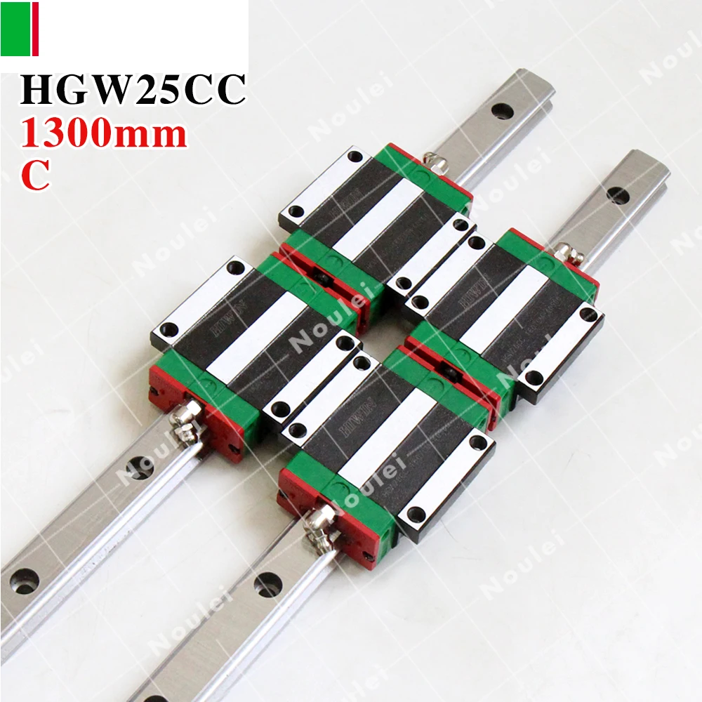CNC Guide Rails, 2pcs HIWIN HGR25 Linear Rail 1300mm + 4pcs HGW25CC CNC