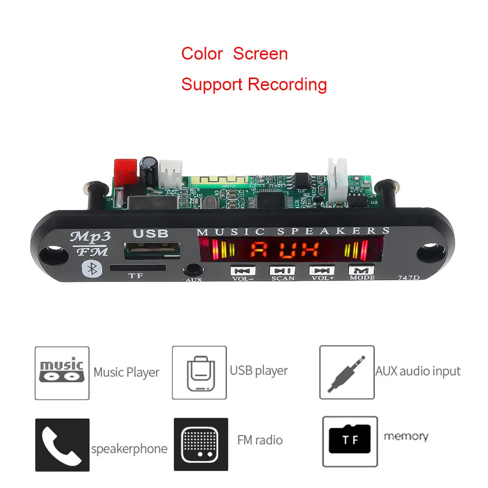 Горячая декодирующая плата модуль Bluetooth MP3 светодиодный 5 в 12 В DIY USB TF fm-радио модуль беспроводной Bluetooth декодер запись mp3-плеер - Цвет: Color Screen