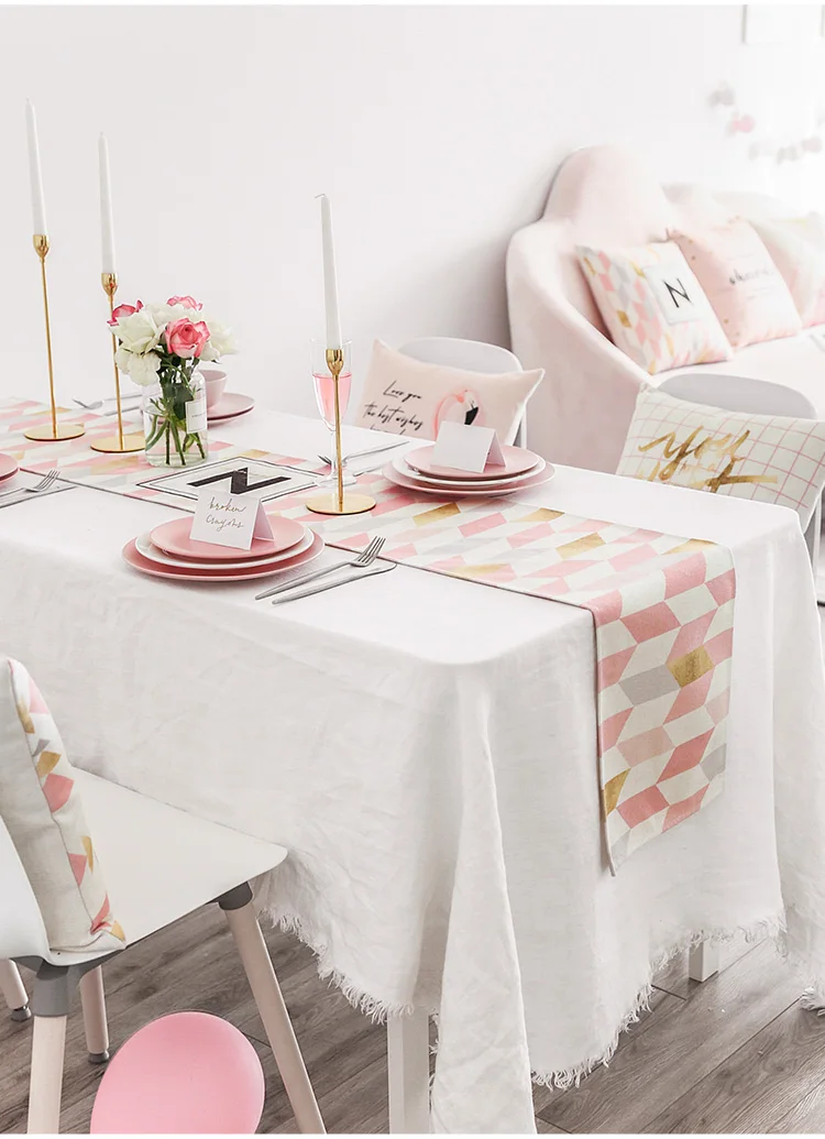 Розовый фламинго настольная дорожка для дома декоративная для кровати стол декоративный скандинавский стиль розовый горошек геометрический 30x160 см 30x240c