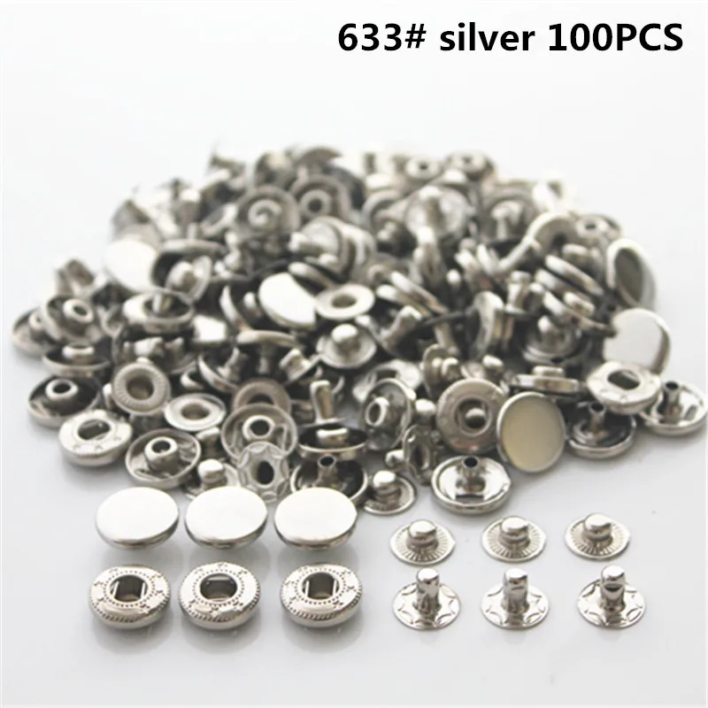 100 sets of 633 silver copper 1.2 cm snap button snap fastener four ...