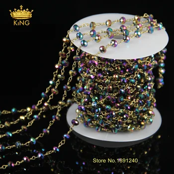 

Vintage Necklace Brass Chain Colorful Rondelle Faceted Glass Beads Chain for Pendant Necklace Women Cheap Costume Jewelry JD098
