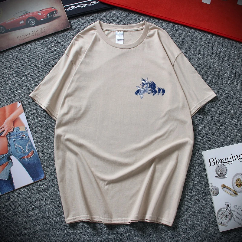 Мужская футболка в японском стиле с принтом волнистых Карпов, топы, футболки, модная летняя футболка с принтом в стиле хип-хоп