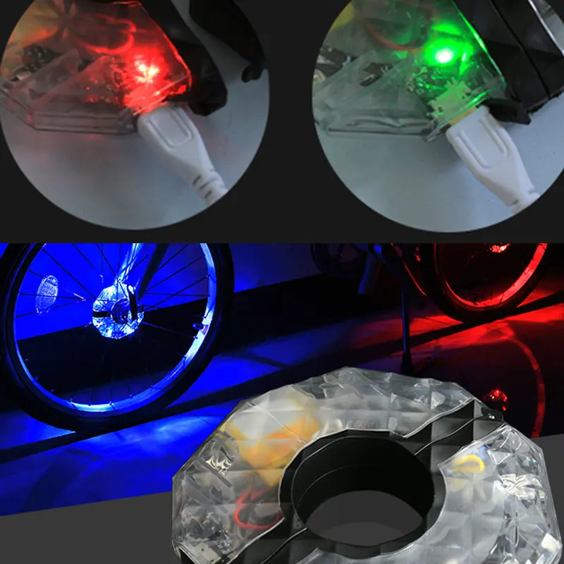 2pcs Bike Wheel Hub Light Rechargeable LED RGB Waterproof Bicycle Safety Light