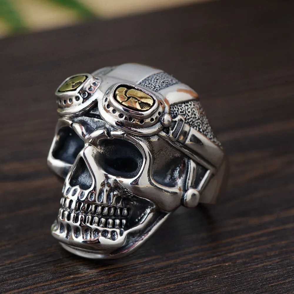 FNJ 925 Silver Skull Ring Skeleton Original Pure S925 Sterling Thai