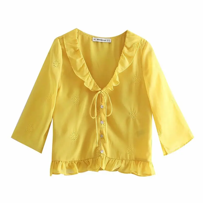 

BB48-9301 European and American fashionable hollow embroidered shirts