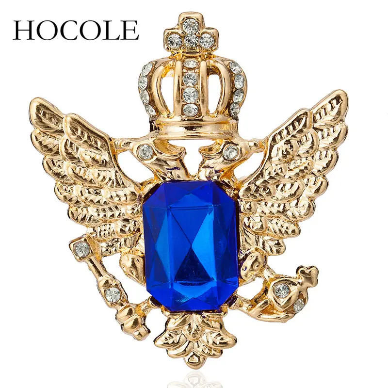 

HOCOLE Vintage Suit Crown Eagle Wings Brooch Fashion Women Men Corsage Crystal Rhinestone Wedding Brooch Pin Party Jewelry Gift