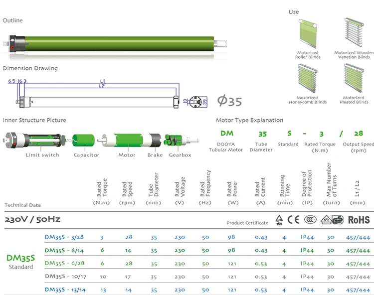 Maxmum вес нагрузки 24 кг Dooya лучшее качество 10 нм трубчатый двигатель 230 В DM35S для моторизованных рулонных жалюзи, без излучателя, без приемника