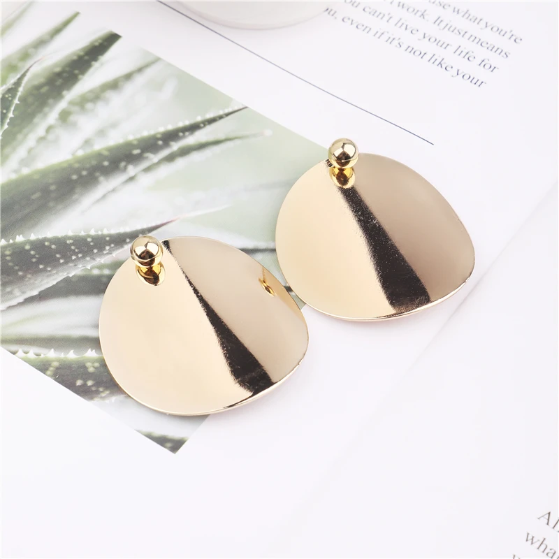 Trendy Large Round Drop Earring for Women Gold Silver Color Metal Circle Earrings Statement Jewelry 1946