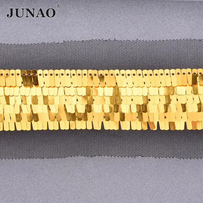 JUNAO 1 ярд 35 мм серебристо-черная Золотая лента с пайетками для шитья ткань лента ручной работы материал Сделай Сам заколки для волос украшение платья - Цвет: Gold