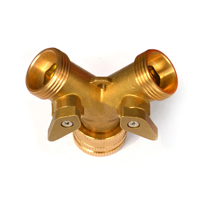 Gardening Irrigation Tool 3/4 Inch 2 Way Splitter Brass Water Hose Tap Quick Connector with Valve