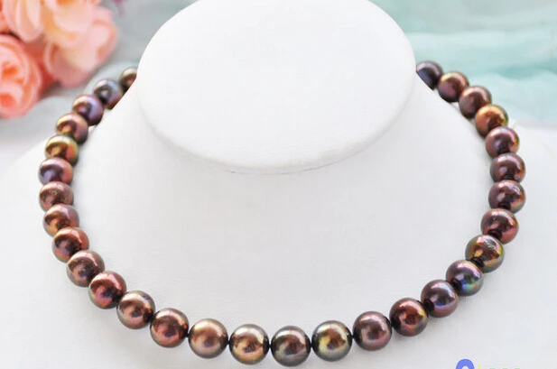 

HOT## Wholesale FREE SHIPPING P4935 Rare 17" 12mm ROUND BROWN BLACK Freshwater cultured PEARL NECKLACE