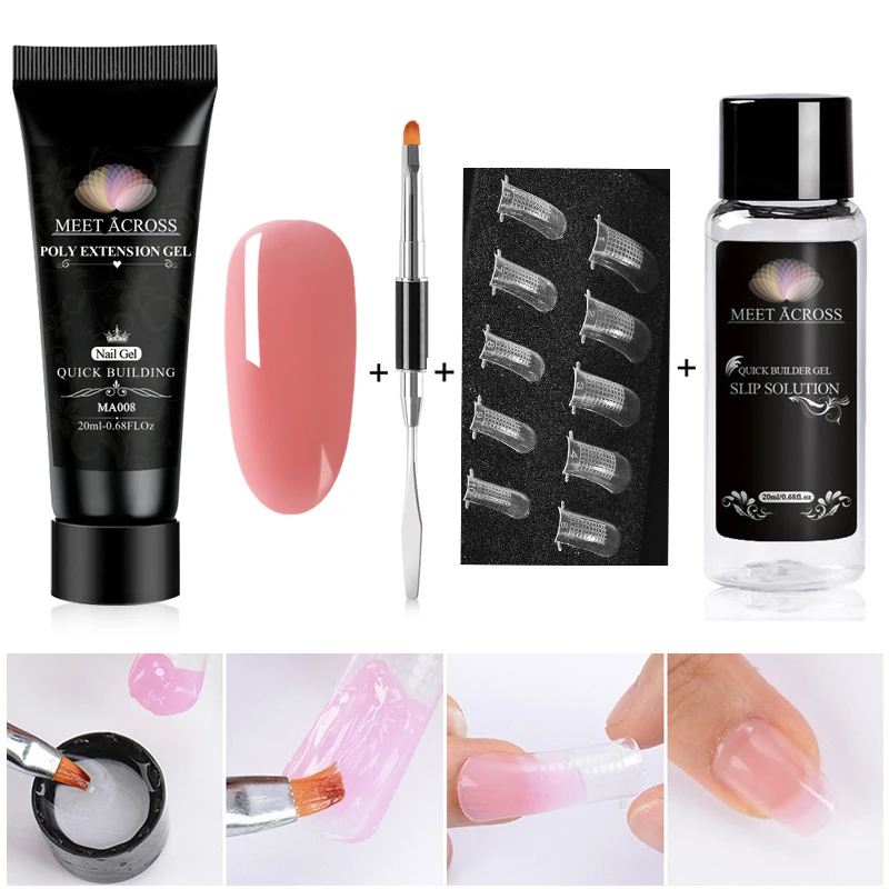 Kits de Gel de extensión de polietileno para decoración de uñas estilo francés Color de camuflaje Punta de uñas cristal Uv Gel rebanado cepillo uñas