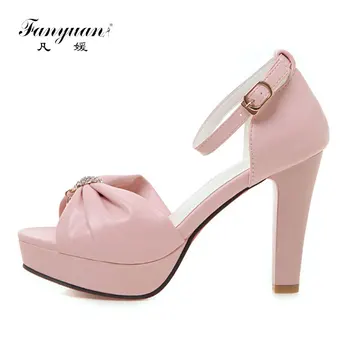 

Fanyuan Fashion Crystal Butterfly-knot Ankle-Wrap Sandals Elegant Buckle Strap High Heels Women Shoes Summer Solid Platform Shoe