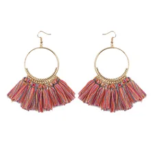 Богемные длинные веревки бахрома хлопок кисточкой серьги трендовые серьги-полукруги для женщин модные ювелирные изделия