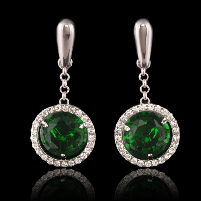 

MxGxFam 100% Austrian Crystal Green Earrings Women Round Charms Top Quality White Gold Color