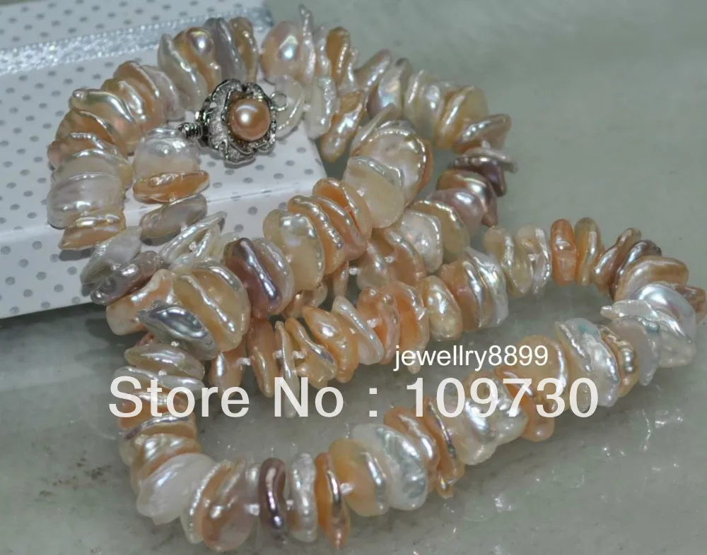 

Jewelry 0011821 GORGEOUS! Natural Rainbow Multi 12*14Reborn Keshi Pearl Necklace